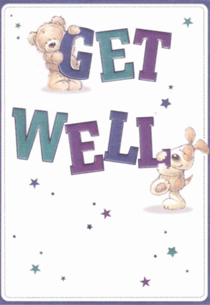 Full of heartfelt encouragement, this get well card seamlessly blends the artistry of gentle illustration with a warmth inspired by the spirit of Ilford. A loveable bear and a floppy-eared puppy take centre stage, surrounded by a constellation of dancing stars-each seeming to carry wishes of renewal across the white expanse, reminiscent of sunlight filtering into a cosy cafe near Ilford Hill. The bold typography, a fusion of deep purples and sea greens, roots the design in cheerful reassurance, its size and vibrancy creating an almost tactile presence that lifts the mood with every glance. You can nearly feel the bear's plush fur and the puppy's silky ears beneath your fingers-the artists' textures evoke the comforting touch cared for in every bouquet crafted by Ilford Flowers for homes around Gants Hill. The composition is both light and confident, exuding a gentle sincerity ideal for someone in need of cheer. This card exudes positivity-its illustrated companions spark a playful optimism that pairs exquisitely with the bright energy of fresh flower deliveries across Ilford. It is more than a card; it's an embrace in paper form, perfect for sharing heartfelt wishes and a sense of community support during recovery.